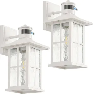2 Pack Motion Sensor Porch Lights Dusk to Dawn Outdoor Wall Lantern White Exterior Sconce Lighting Fixtures Waterproof Outside Garage Lamp Wall Mount for House Patio Front Door
