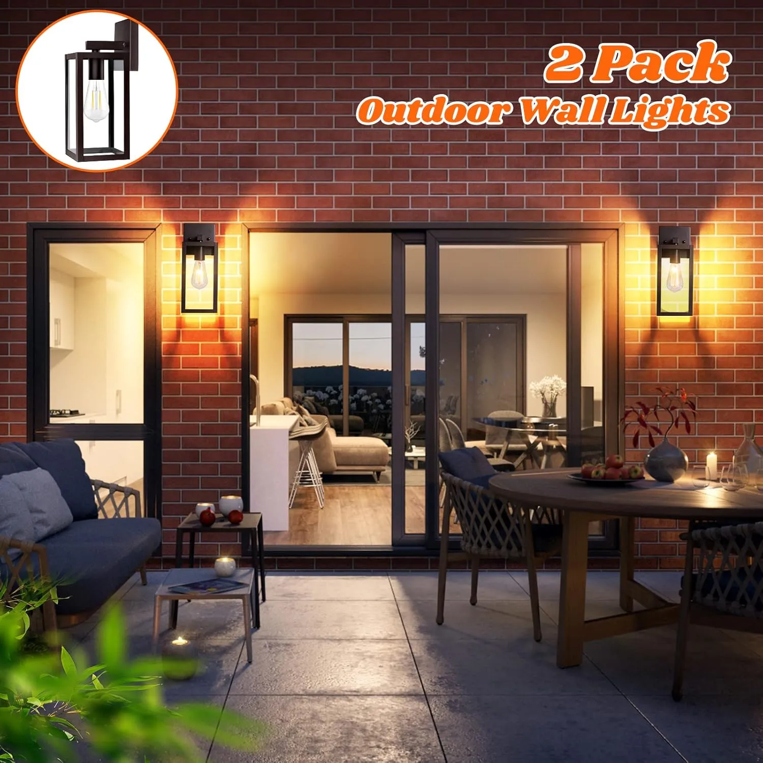 2-Pack Outdoor Wall Light Fixtures, Brown Waterproof Anti-Rust Exterior Wall Sconce Lantern with Clear Glass, Modern Outside Front Porch Lights for House Garage Doorway, Bulbs Not Included