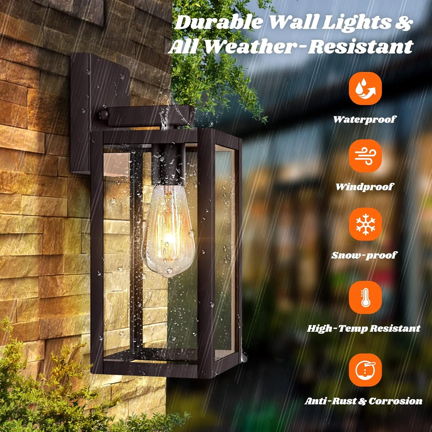 2-Pack Outdoor Wall Light Fixtures, Brown Waterproof Anti-Rust Exterior Wall Sconce Lantern with Clear Glass, Modern Outside Front Porch Lights for House Garage Doorway, Bulbs Not Included