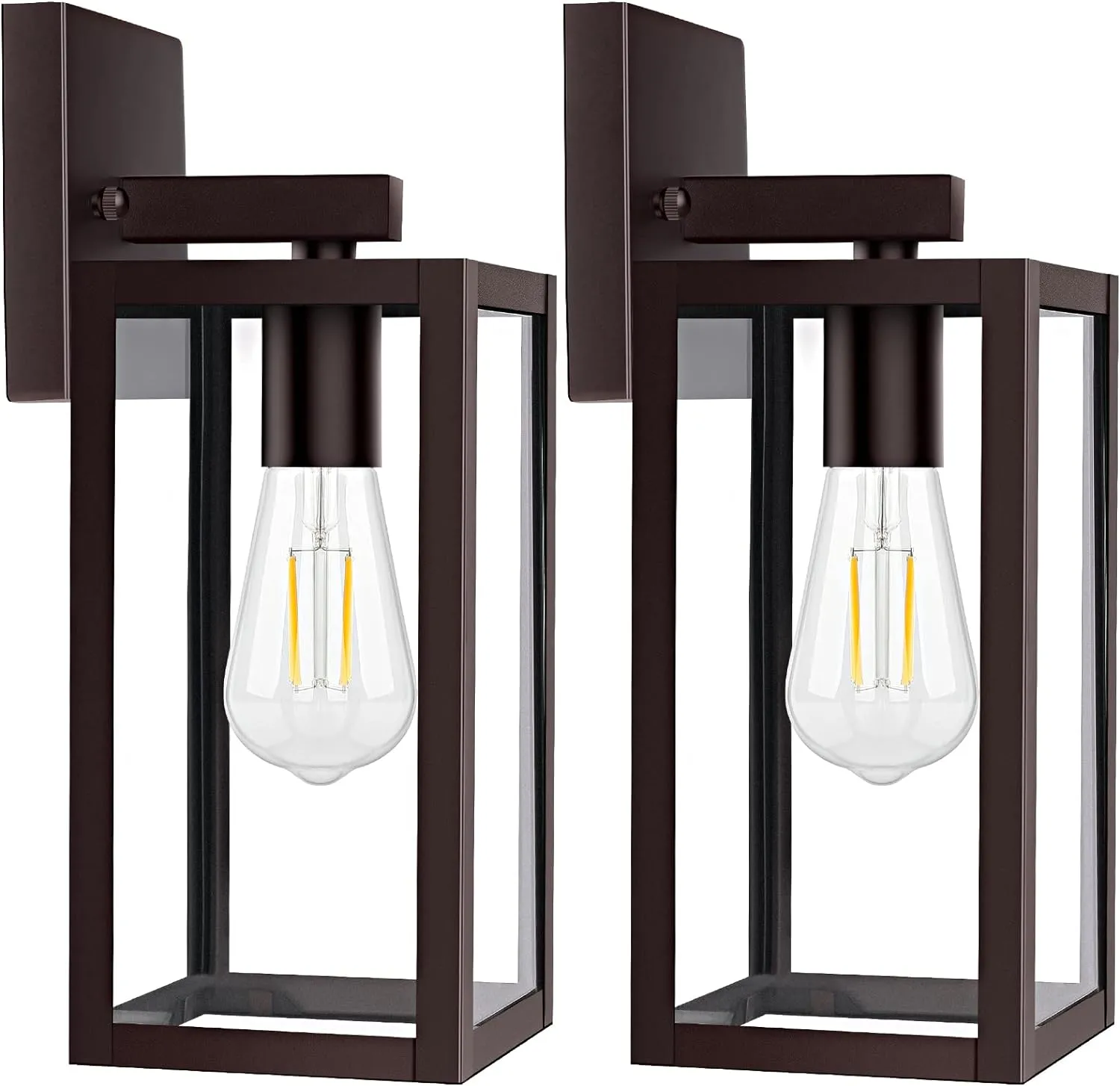 2-Pack Outdoor Wall Light Fixtures, Brown Waterproof Anti-Rust Exterior Wall Sconce Lantern with Clear Glass, Modern Outside Front Porch Lights for House Garage Doorway, Bulbs Not Included