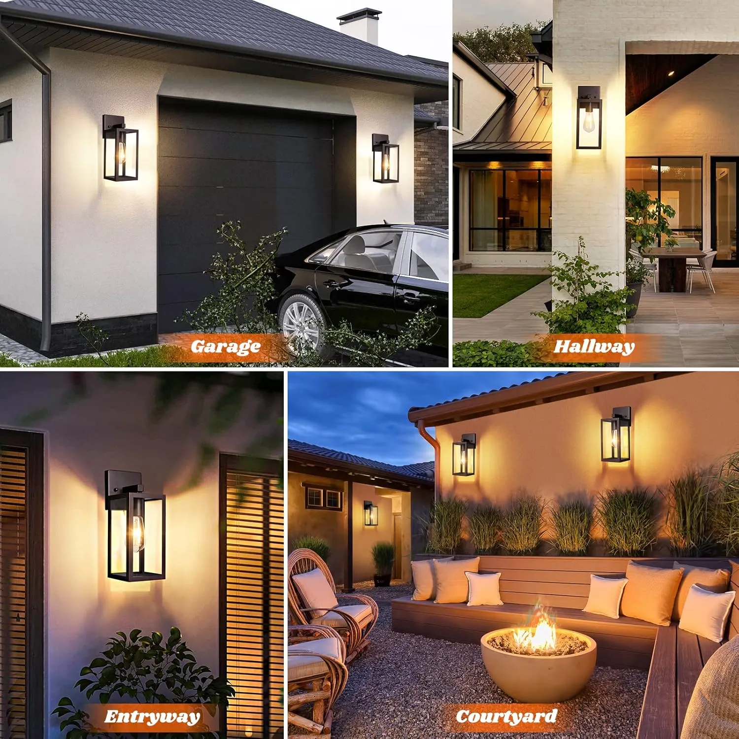 2-Pack Outdoor Wall Light Fixtures, Brown Waterproof Anti-Rust Exterior Wall Sconce Lantern with Clear Glass, Modern Outside Front Porch Lights for House Garage Doorway, Bulbs Not Included