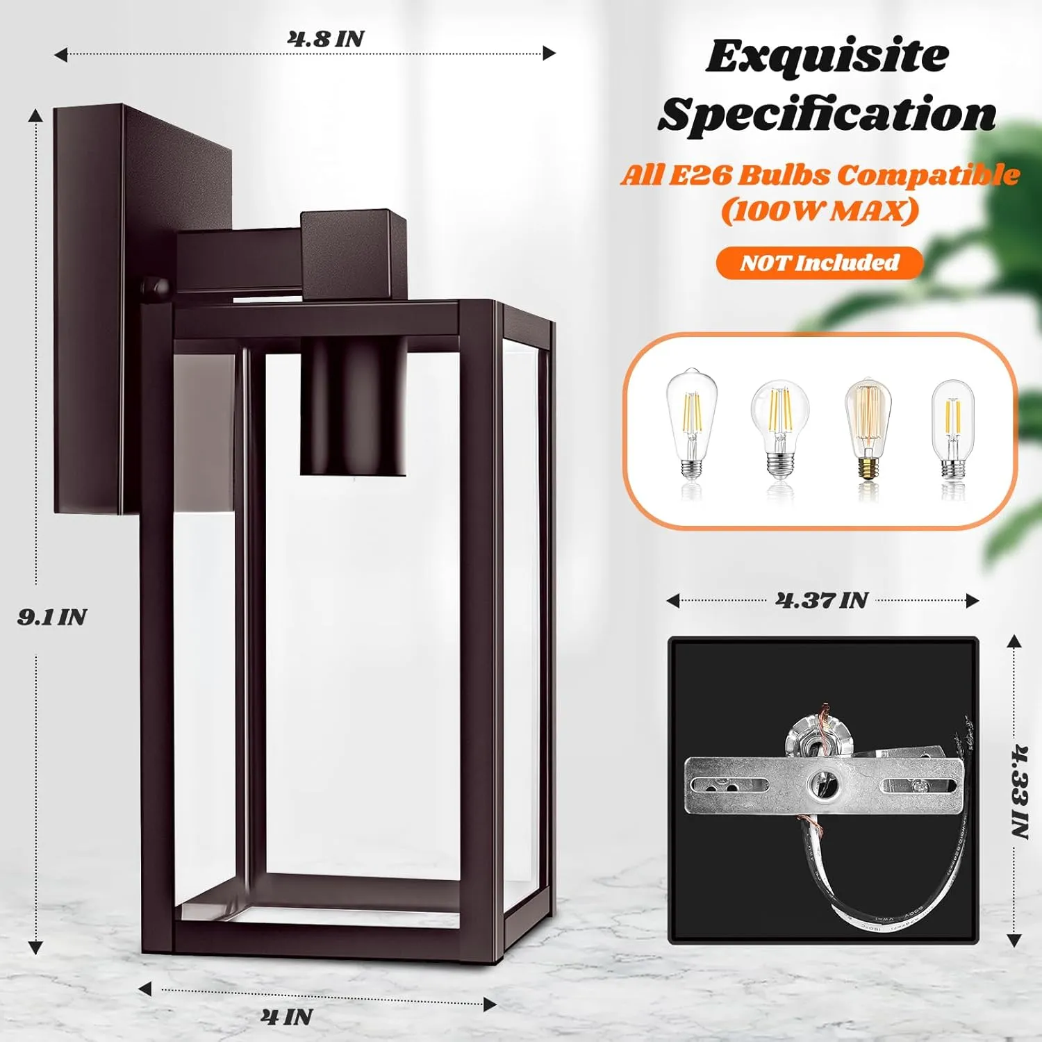 2-Pack Outdoor Wall Lights, Waterproof Exterior Wall Sconce Outdoor Light Fixtures, Brown Outside Wall Lantern with Clear Glass for House, Porch, Front Door, Garage, Patio, Bulbs Not Included
