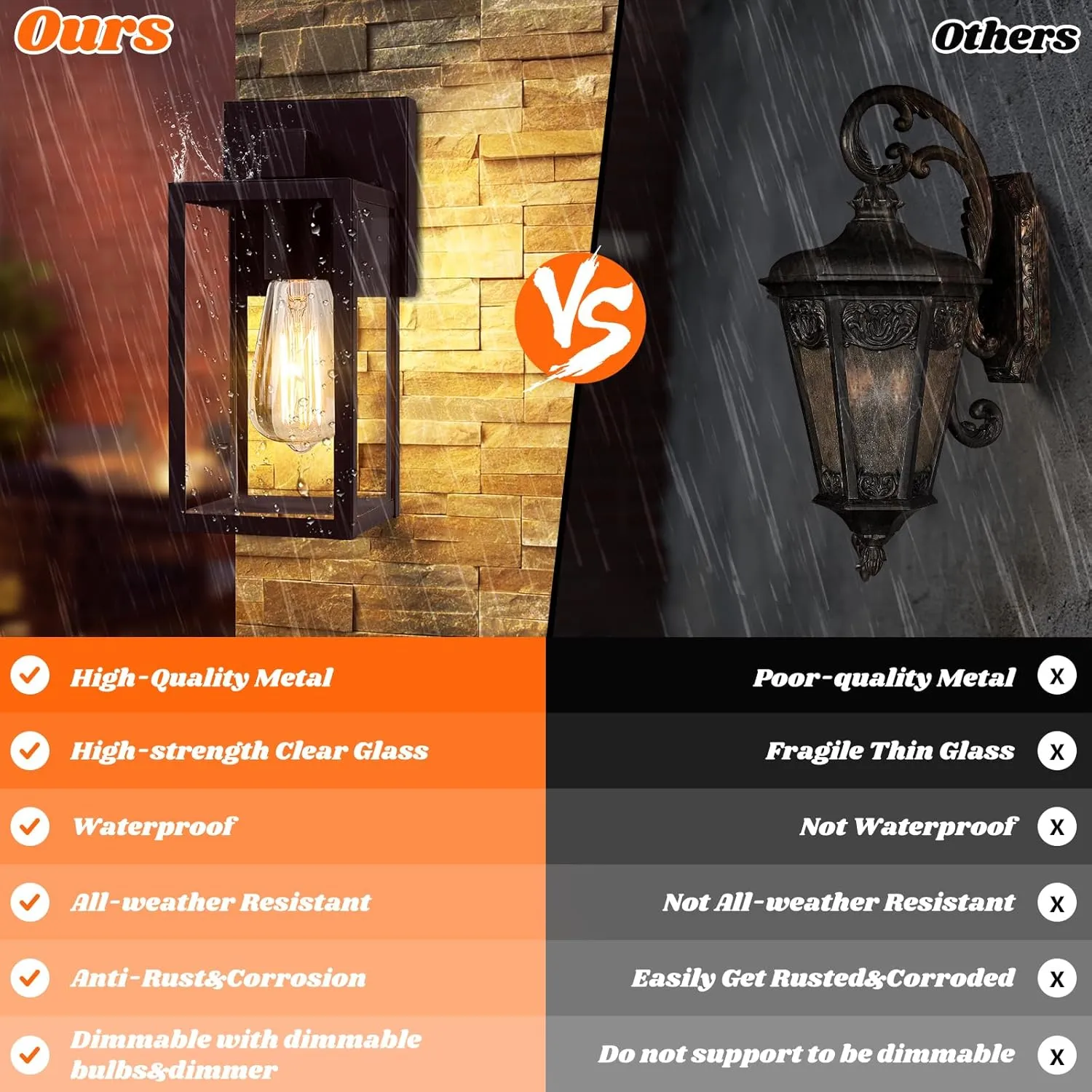 2-Pack Outdoor Wall Lights, Waterproof Exterior Wall Sconce Outdoor Light Fixtures, Brown Outside Wall Lantern with Clear Glass for House, Porch, Front Door, Garage, Patio, Bulbs Not Included