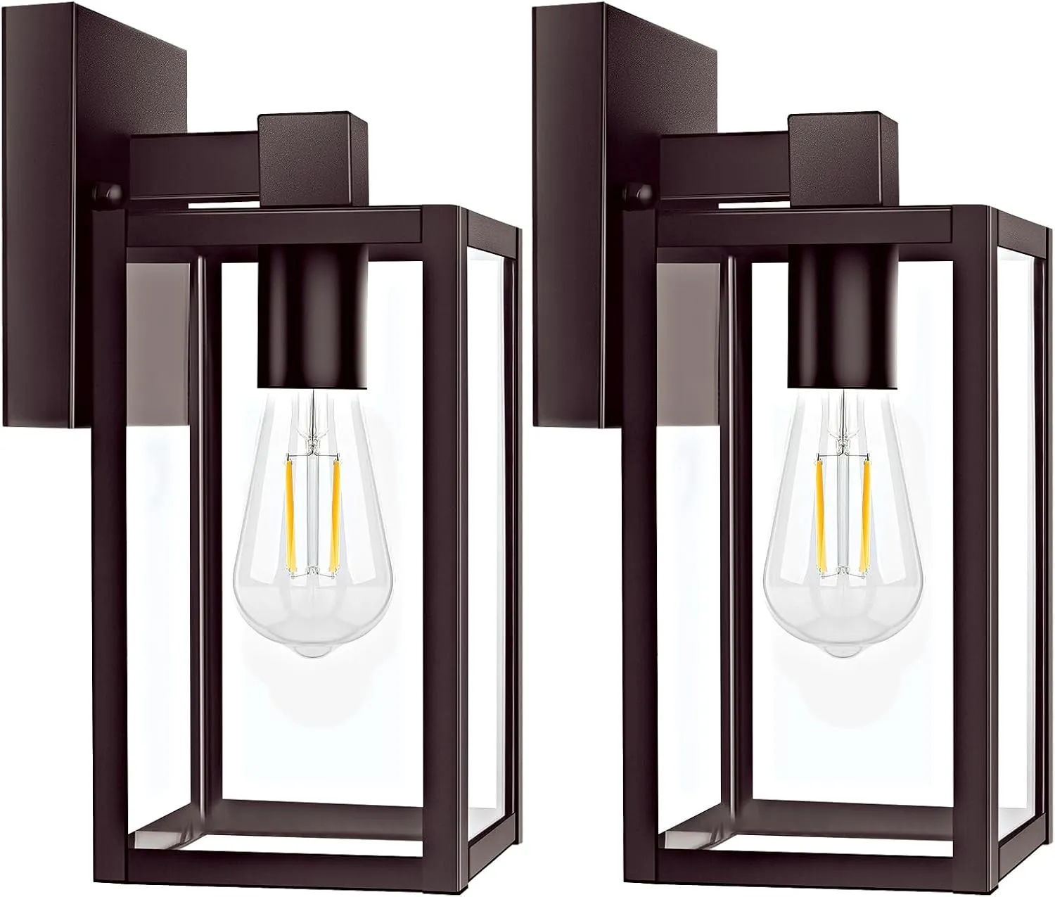 2-Pack Outdoor Wall Lights, Waterproof Exterior Wall Sconce Outdoor Light Fixtures, Brown Outside Wall Lantern with Clear Glass for House, Porch, Front Door, Garage, Patio, Bulbs Not Included