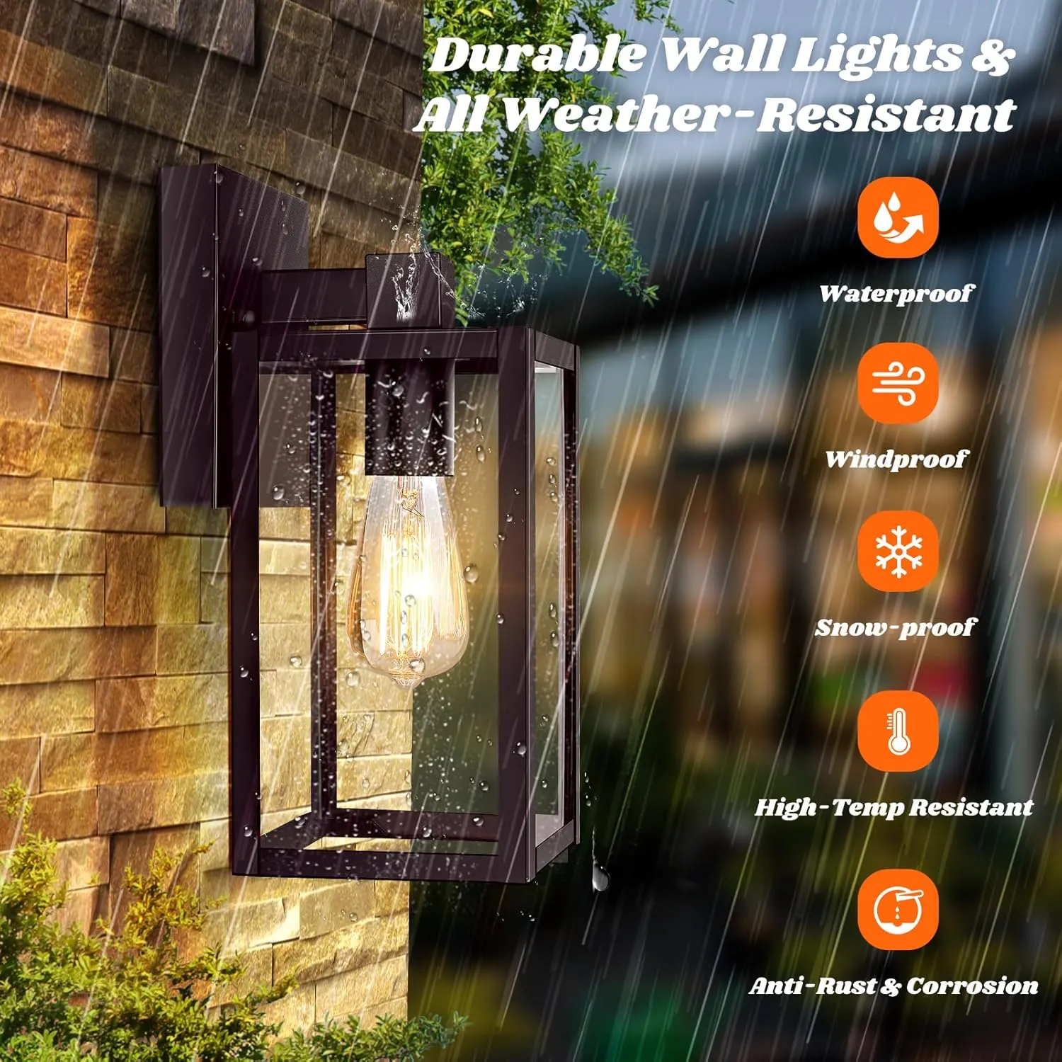 2-Pack Outdoor Wall Lights, Waterproof Exterior Wall Sconce Outdoor Light Fixtures, Brown Outside Wall Lantern with Clear Glass for House, Porch, Front Door, Garage, Patio, Bulbs Not Included