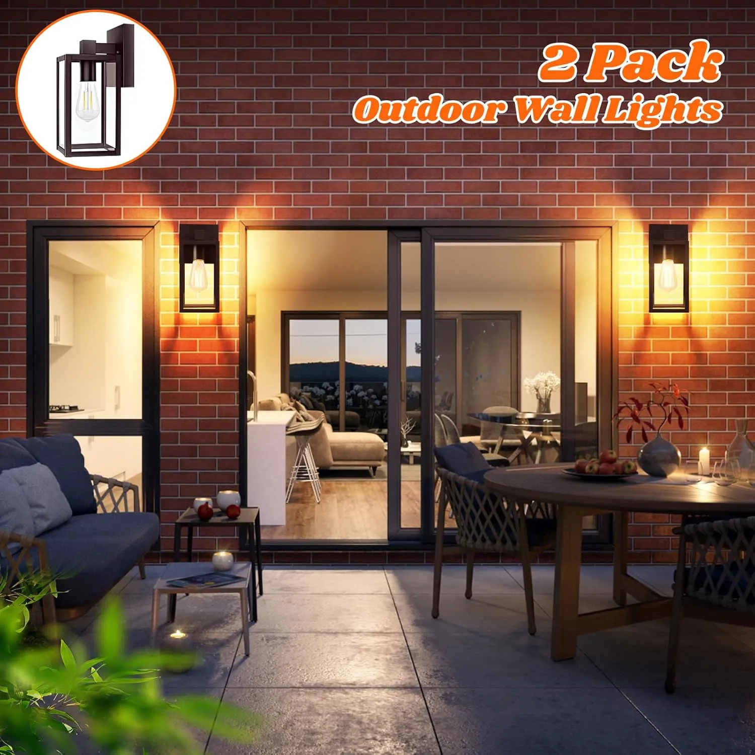 2-Pack Outdoor Wall Lights, Waterproof Exterior Wall Sconce Outdoor Light Fixtures, Brown Outside Wall Lantern with Clear Glass for House, Porch, Front Door, Garage, Patio, Bulbs Not Included