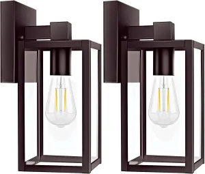 2-Pack Outdoor Wall Lights, Waterproof Exterior Wall Sconce Outdoor Light Fixtures, Brown Outside Wall Lantern with Clear Glass for House, Porch, Front Door, Garage, Patio, Bulbs Not Included