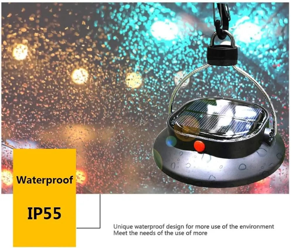 2 Pack Portable/Hanging Solar LED Camping Lantern, 3 Lighting Levels 200lm Daylight White 6500K Waterproof Solar Powered Hurricane Emergency Camping Lamp for Outdoor Hiking Fishing