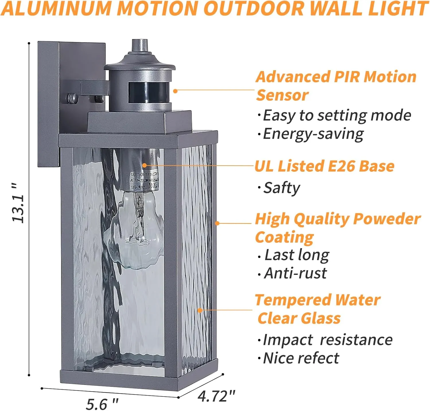 2 Pack Silver Motion Sensor Outdoor Wall Lights,Updated Dusk to Dawn Outdoor Lighting, Exterior Light Fixtures Wall Mount,Waterproof Porch Light Outside Lights for House