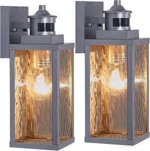 2 Pack Silver Motion Sensor Outdoor Wall Lights,Updated Dusk to Dawn Outdoor Lighting, Exterior Light Fixtures Wall Mount,Waterproof Porch Light Outside Lights for House