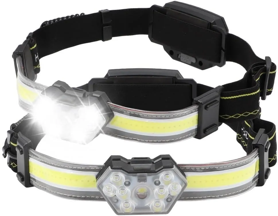 2 Pack Wearable Led Headlamp, Rechargeable Headlight with 600 Lumens and 270° Wide Beam, Waterproof Flashlight with Red Taillight and 5 Light Modes for Camping, Night Fishing, and Repairs