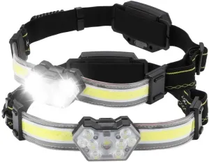 2 Pack Wearable Led Headlamp, Rechargeable Headlight with 600 Lumens and 270° Wide Beam, Waterproof Flashlight with Red Taillight and 5 Light Modes for Camping, Night Fishing, and Repairs