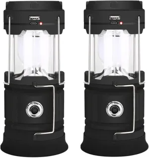 2 Packs LED Camping Lantern,Solar Energy Portable Retractable Rechargeable Camping Lanterns,Waterproof Emergency Lights for Hurricane, Storms,Outages
