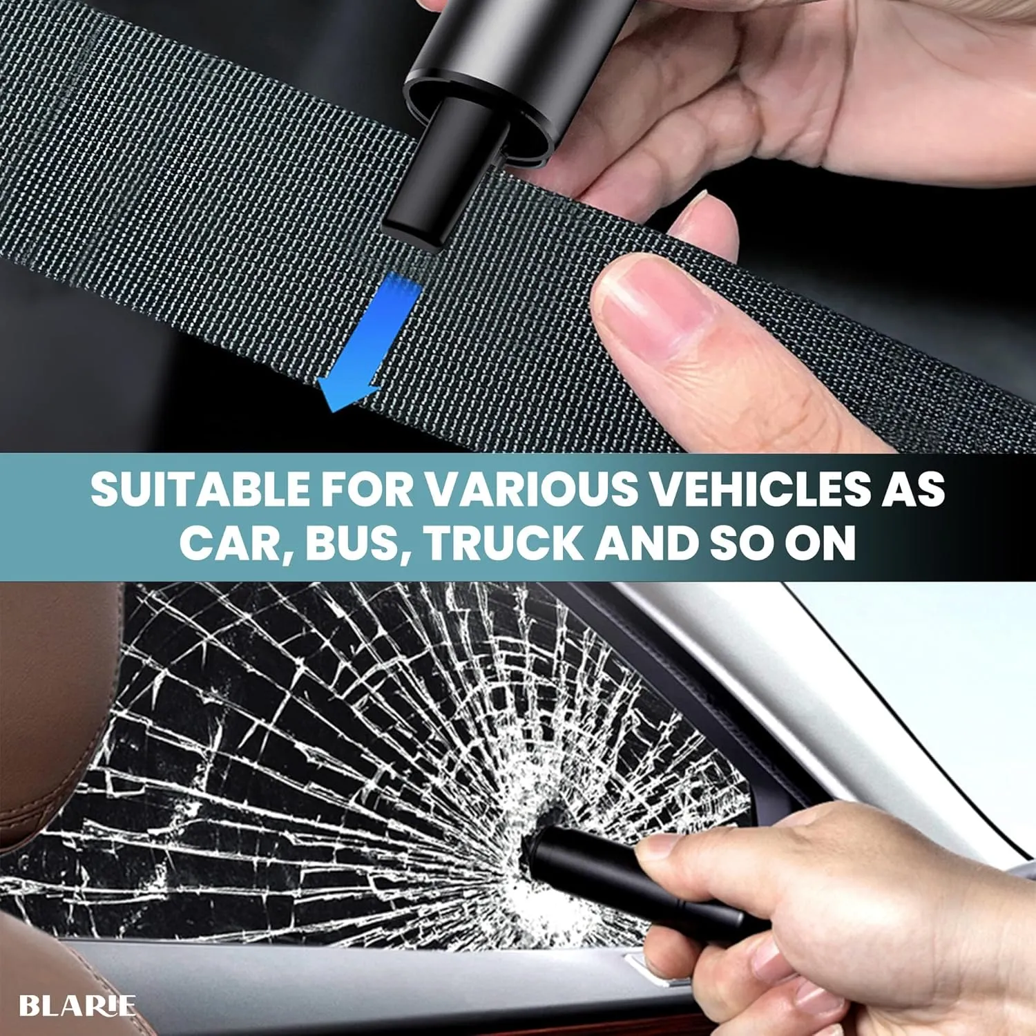 2 Pcs Glass Breaker and Seatbelt Cutter Window Breaker Escape Car Safety Hammer, SafeHammer, LifeHammer, Hammerdex, Auto Rescue The Safety Tool That Every Driver Should Carry in Their Vehicle, Black