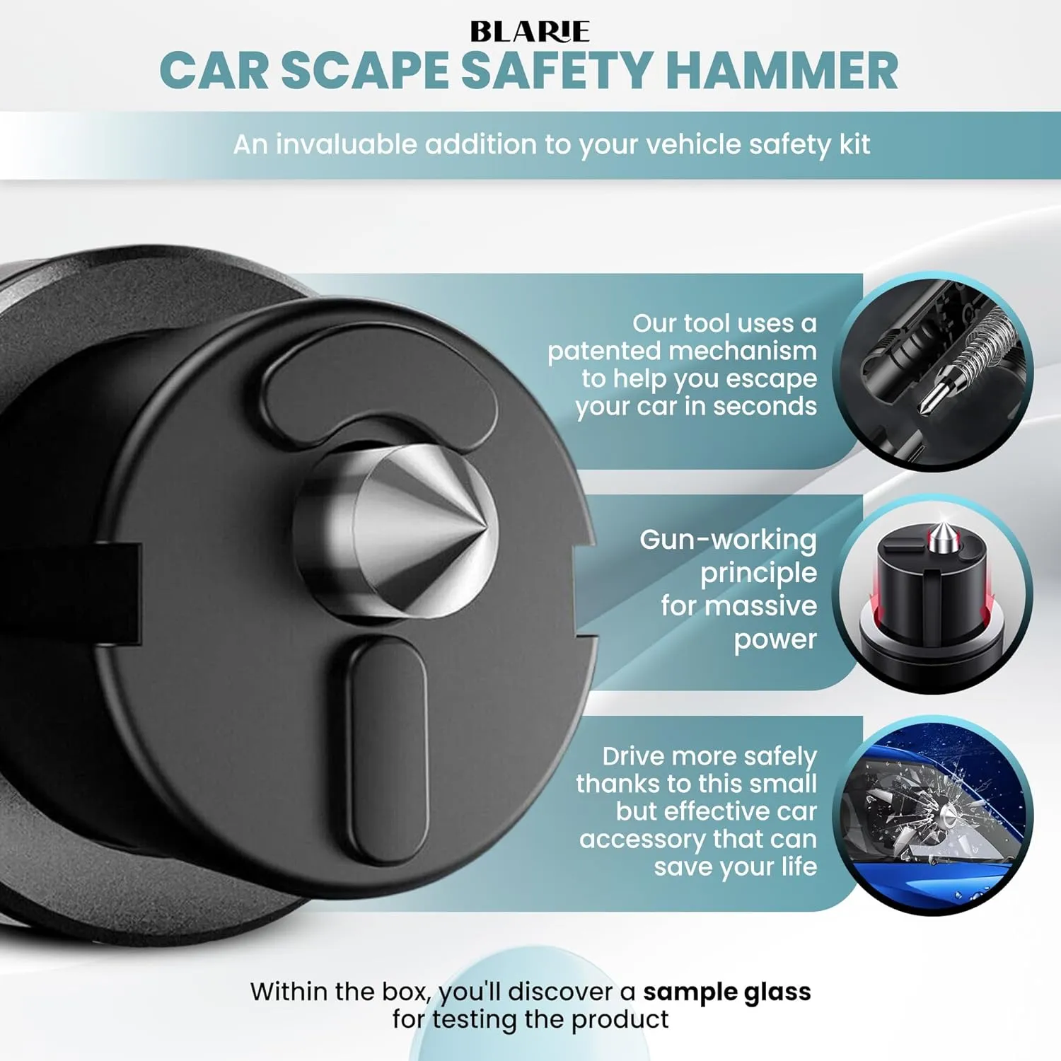 2 Pcs Glass Breaker and Seatbelt Cutter Window Breaker Escape Car Safety Hammer, SafeHammer, LifeHammer, Hammerdex, Auto Rescue The Safety Tool That Every Driver Should Carry in Their Vehicle, Black
