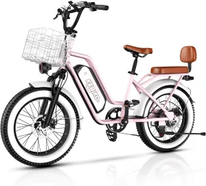 2 Seater Electric Bike, 48V 20AH(𝟗𝟔𝟎𝐖𝐇) Large Removable Battery, 𝟏𝟑𝟎𝟎𝐖 Peak Motor, 20"x 4.0" Fat Tire Ebike for Adults, 80 Miles Max,30 MPH, City Couple E Bike,with Folding Basket