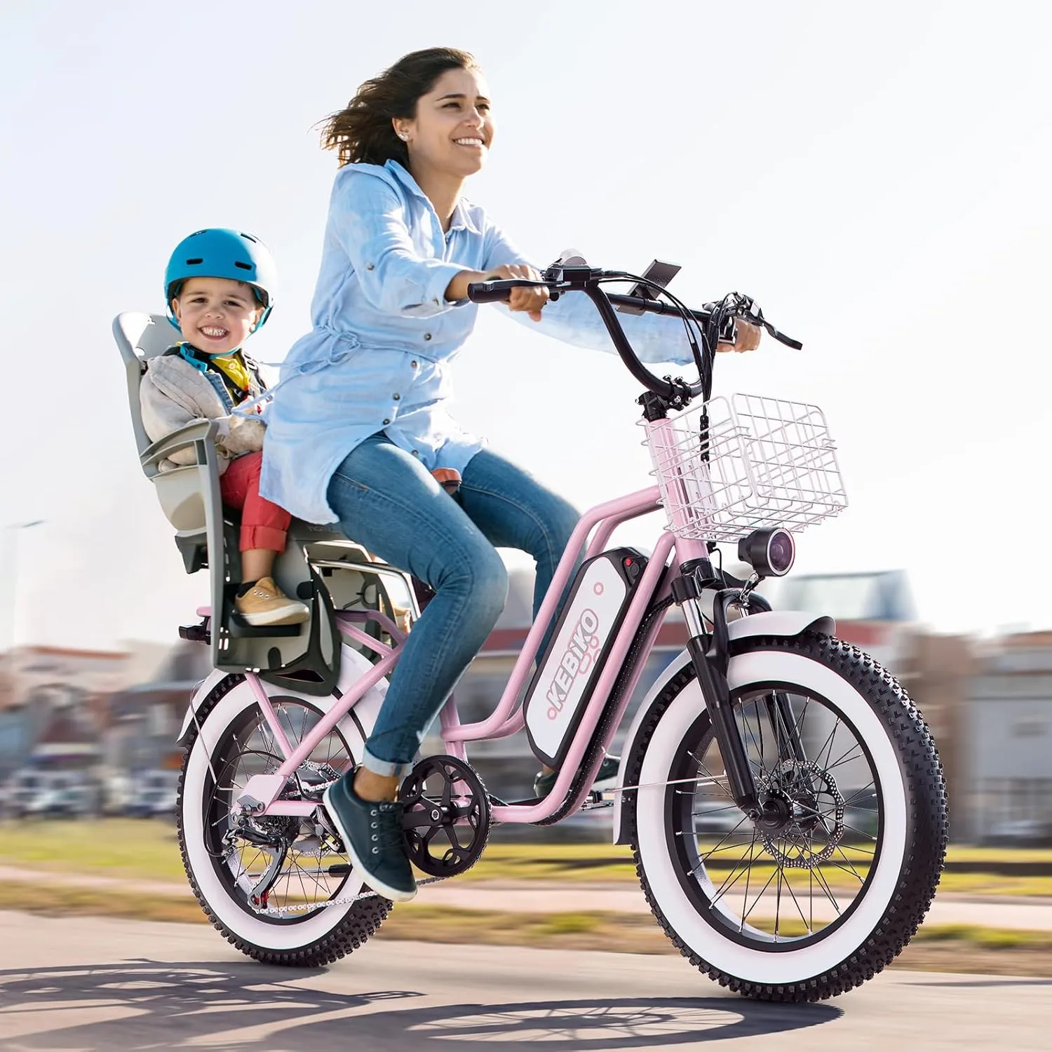 2 Seater Electric Bike, 48V 20AH(𝟗𝟔𝟎𝐖𝐇) Large Removable Battery, 𝟏𝟑𝟎𝟎𝐖 Peak Motor, 20"x 4.0" Fat Tire Ebike for Adults, 80 Miles Max,30 MPH, City Couple E Bike,with Folding Basket