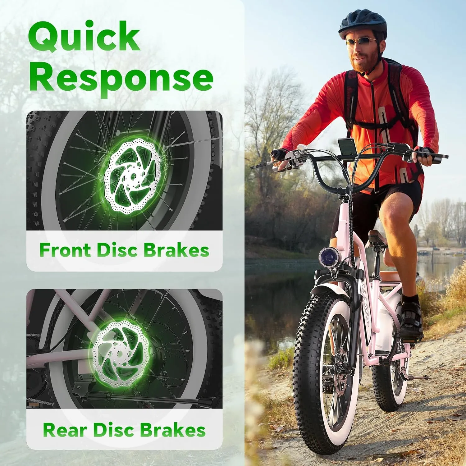 2 Seater Electric Bike, 48V 20AH(𝟗𝟔𝟎𝐖𝐇) Large Removable Battery, 𝟏𝟑𝟎𝟎𝐖 Peak Motor, 20"x 4.0" Fat Tire Ebike for Adults, 80 Miles Max,30 MPH, City Couple E Bike,with Folding Basket
