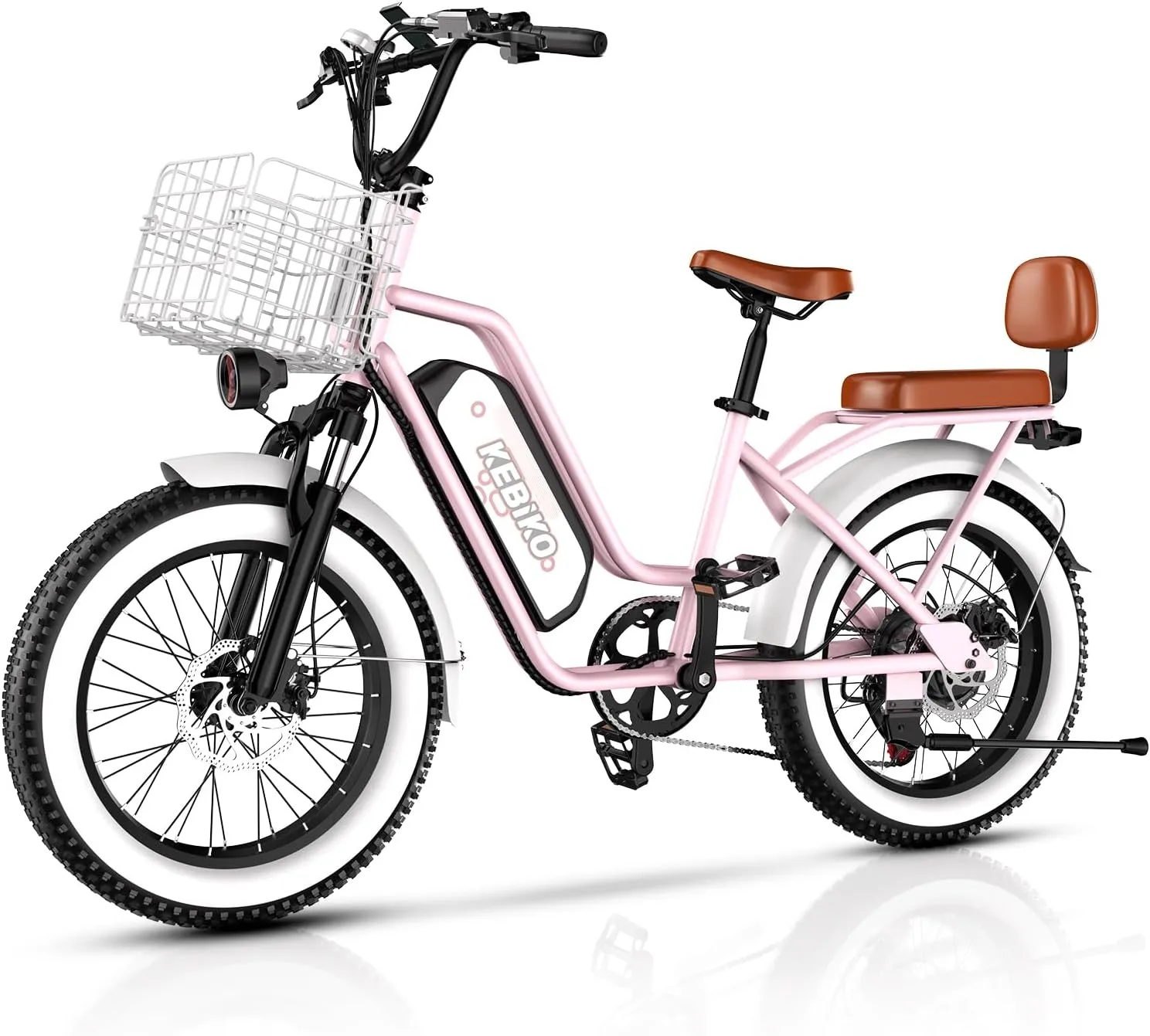2 Seater Electric Bike, 48V 20AH(𝟗𝟔𝟎𝐖𝐇) Large Removable Battery, 𝟏𝟑𝟎𝟎𝐖 Peak Motor, 20"x 4.0" Fat Tire Ebike for Adults, 80 Miles Max,30 MPH, City Couple E Bike,with Folding Basket