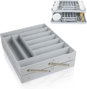 2 Tier Drawer Organizer，Multi Level Stacking Folding Organizer，Foldable Collapsible Shallow Storage Drawers Tray Expandable, Multilevel Desk Space Organizer