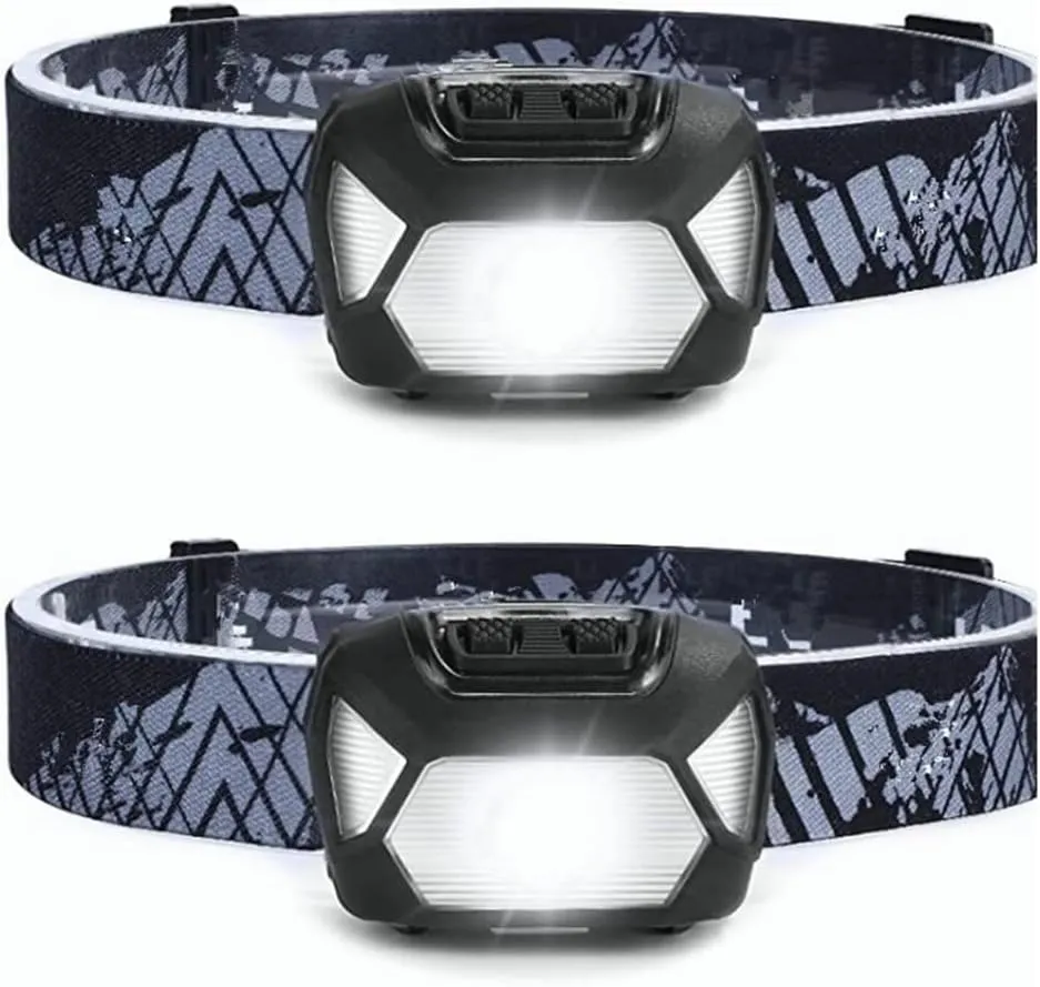 2 x 1300lux XPG LED Headlamp, C500 Batteries, 6 Lighting Modes, IPX4 Waterproof Head Torch for Fishing, Camping, Hiking