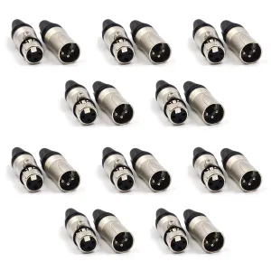 (20 Pack) 3-Pin XLR Cable Connector 10 Male & 10 Female Solder Type Mic Audio Socket Microphone Line Plug Connector, Black Housing Silver Contacts