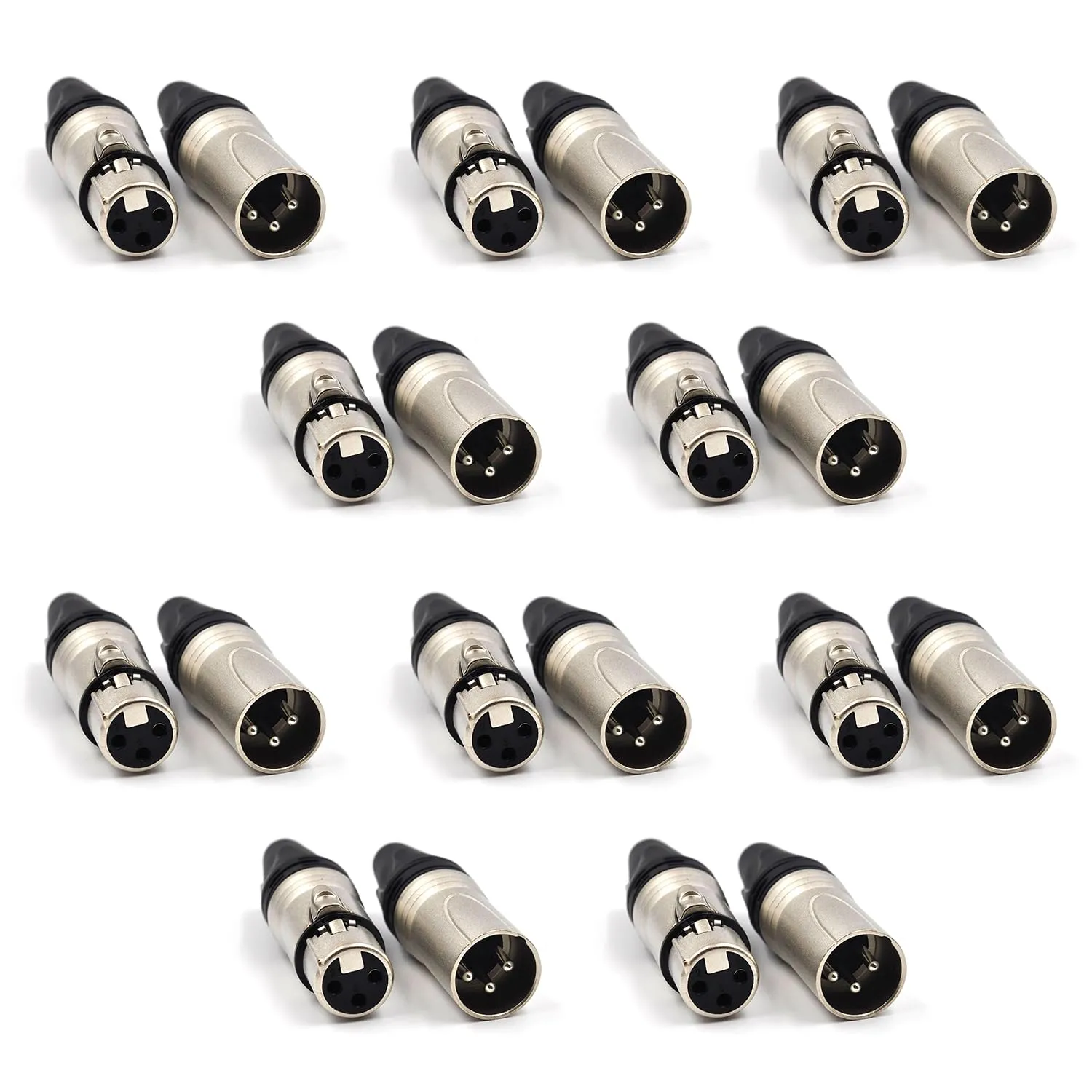 (20 Pack) 3-Pin XLR Cable Connector 10 Male & 10 Female Solder Type Mic Audio Socket Microphone Line Plug Connector, Black Housing Silver Contacts