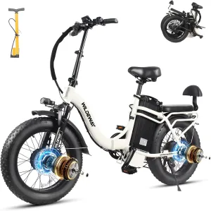 2000W Dual Motor Electric Bike SummitX 32Ah/60Ah Battery E-Bike 160  Miles Long Range 28MPH Foldable 20x4.0 Fat Tire Ebike for Adult Hydraulic Brake Delivery Commuting Bicycle 2 Seat UL 2849