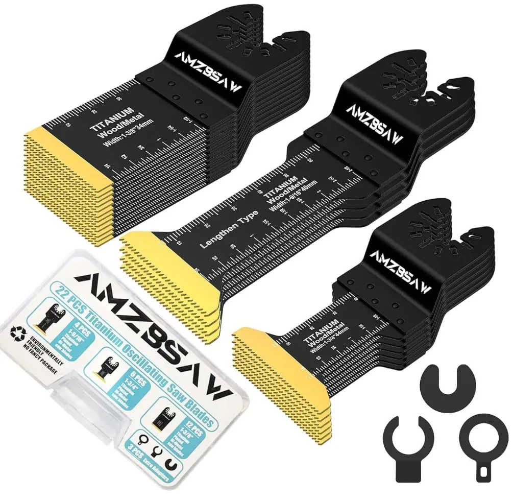 22PCS Titanium Oscillating Multitool Blades Metal Cutting, Universal Saw Blades for Metal Nails Hard Material and Wood Plastic, Multi Tool Blades Kits Fit Dewalt Bosch Milwaukee Ryobi