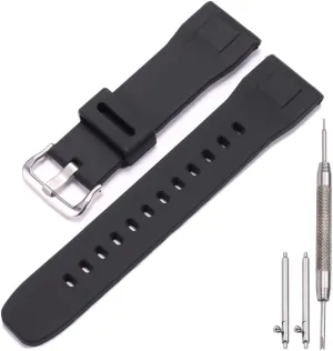 24mm Quick Release Rubber Watch Strap Compatible with Casio Pro Trek PRG-650Y PRG-600 PRW-6600 Men's Silicone Replacement Bracelet Sports Waterproof Black Wristband