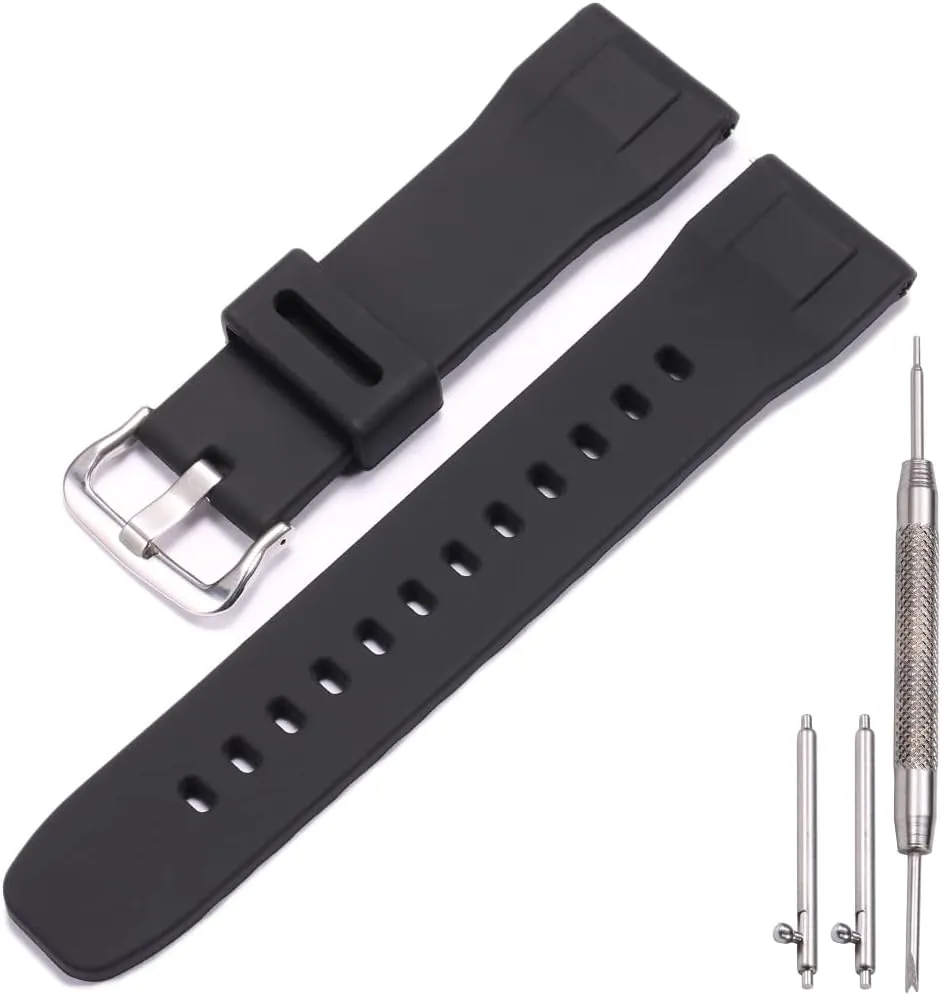24mm Quick Release Rubber Watch Strap Compatible with Casio Pro Trek PRG-650Y PRG-600 PRW-6600 Men's Silicone Replacement Bracelet Sports Waterproof Black Wristband