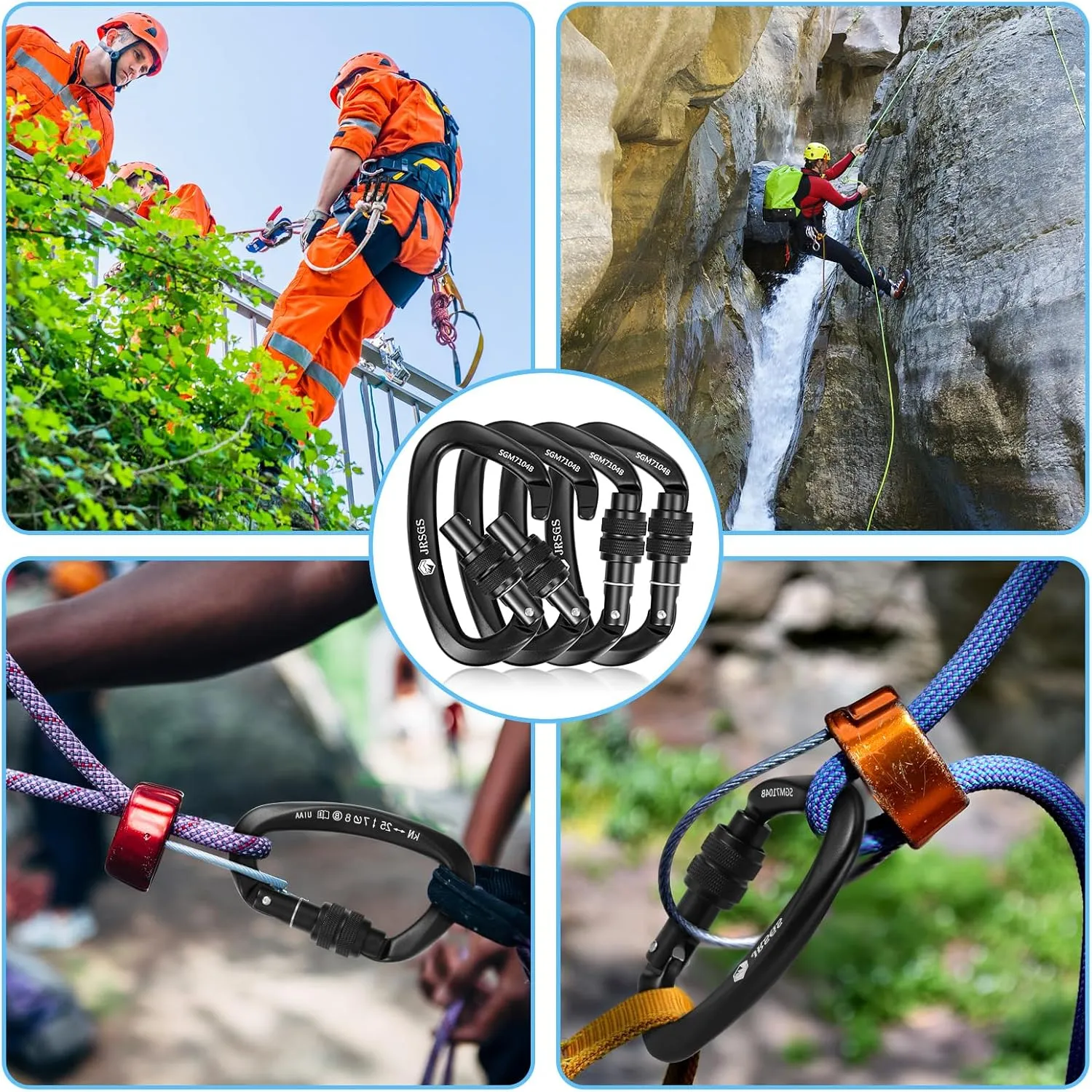 25KN Locking Climbing Carabiner Clips, UlAA Certified Rockclimbing Carabiner,Heavy Duty Carabiners Equipment,Large SizeCarabiner for Climbing, Rappelling,Hunting and Rescue