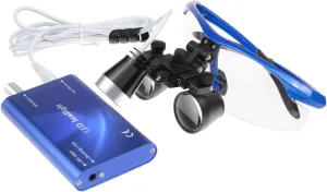 2.5X420mm Binocular Magnifier   3W Headlamp   Aluminum Box (Blue)