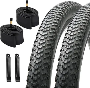 26/27.5/29x2.10 inch Mountain Bike Tire Set 2 Pack 26/27.5/29x2.10 Mountain Bicycle Tires 60TPI Kevlar Foldable and Pair 26/27.5/29 inch Bike Inner Tubes with 2 Pcs Tire Levers
