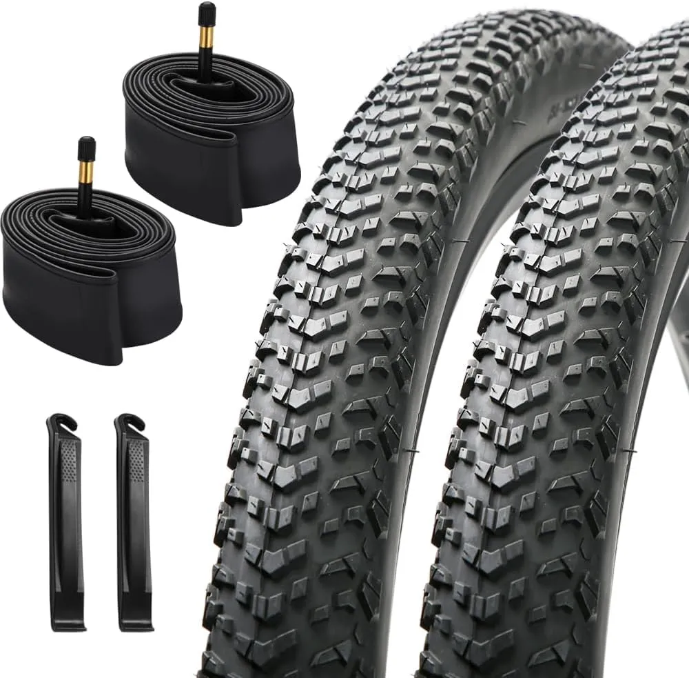 26/27.5/29x2.10 inch Mountain Bike Tire Set 2 Pack 26/27.5/29x2.10 Mountain Bicycle Tires 60TPI Kevlar Foldable and Pair 26/27.5/29 inch Bike Inner Tubes with 2 Pcs Tire Levers