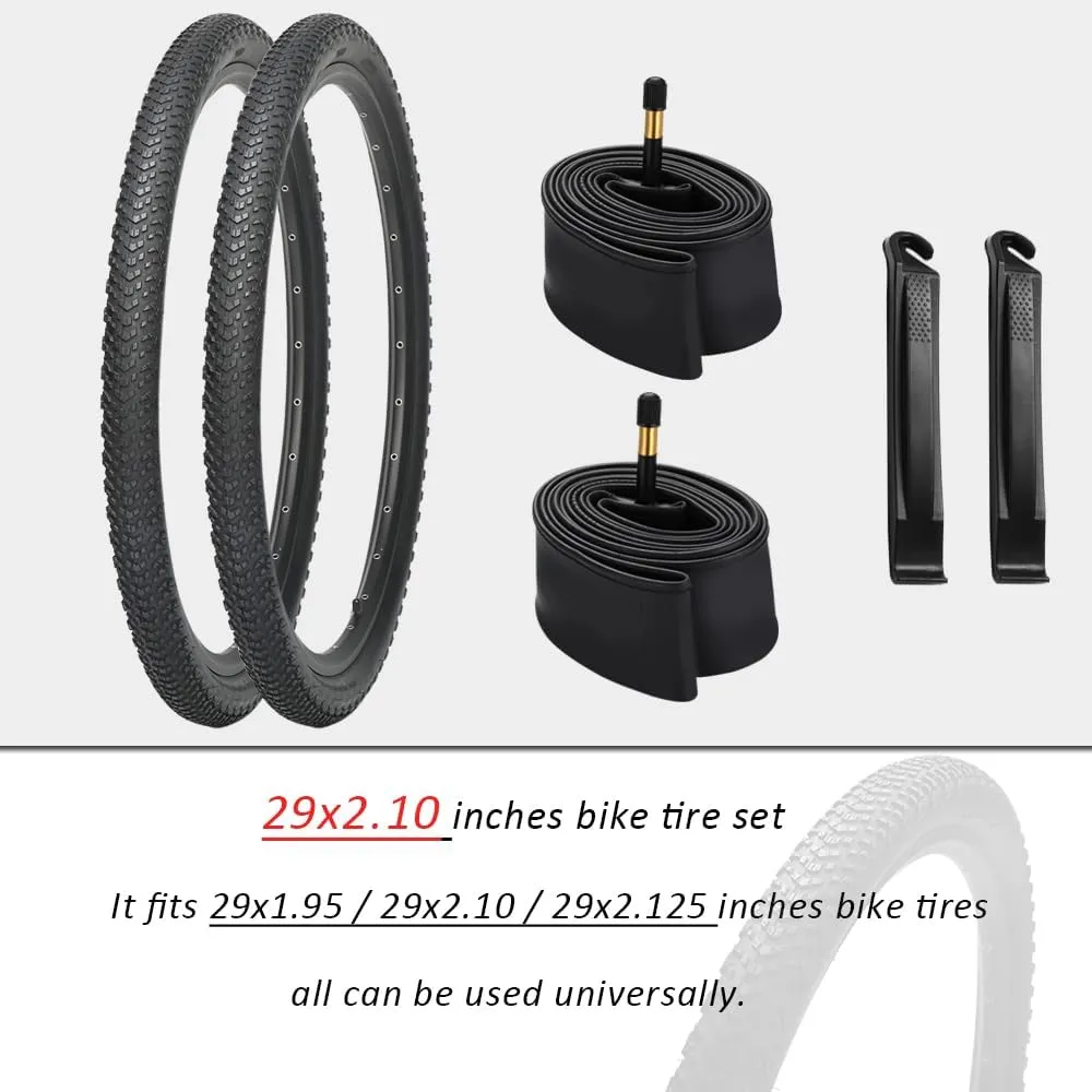 26/27.5/29x2.10 inch Mountain Bike Tire Set 2 Pack 26/27.5/29x2.10 Mountain Bicycle Tires 60TPI Kevlar Foldable and Pair 26/27.5/29 inch Bike Inner Tubes with 2 Pcs Tire Levers
