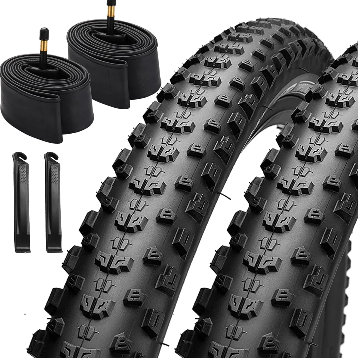 26/27.5/29x2.25 inch Mountain Bike Tire Set 2 Pack 26/27.5/29x2.25 Mountain Bicycle Tires 60TPI Kevlar Foldable and Pair 26/27.5/29 inch Bike Inner Tubes with 2 Pcs Tire Levers