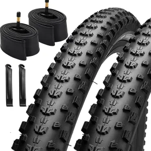 26/27.5/29x2.25 inch Mountain Bike Tire Set 2 Pack 26/27.5/29x2.25 Mountain Bicycle Tires 60TPI Kevlar Foldable and Pair 26/27.5/29 inch Bike Inner Tubes with 2 Pcs Tire Levers
