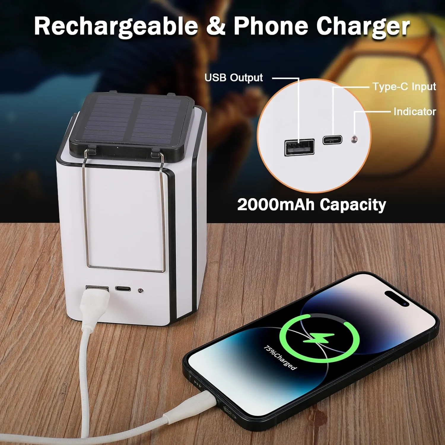 2Pack Solar LED Rechargeable Emergency Camping Lantern,Wram White Solar Rechargeable,Rechargeable Type C,Emergency Lights Hand-Crank Power Generation,Phone Power Supply Function,flashlights