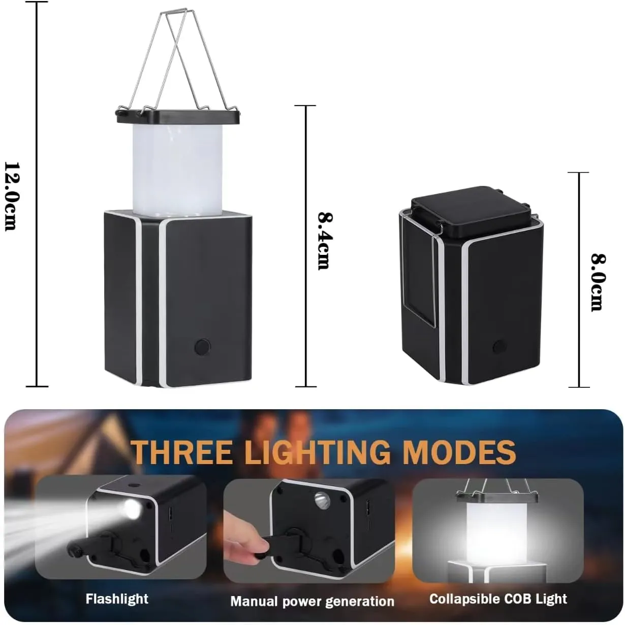 2Pack Solar LED Rechargeable Emergency Camping Lantern,Wram White Solar Rechargeable,Rechargeable Type C,Emergency Lights Hand-Crank Power Generation,Phone Power Supply Function,flashlights