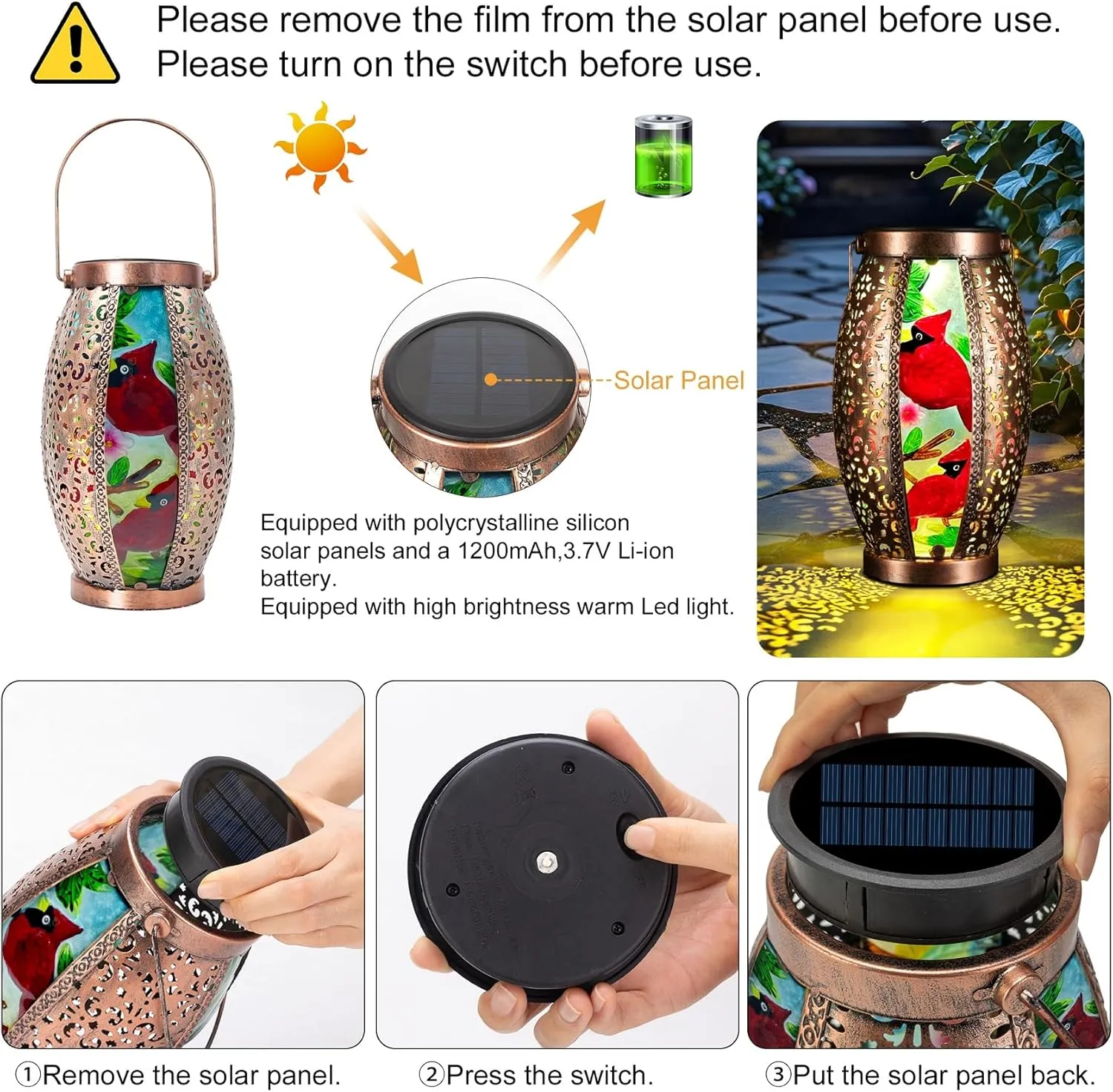 2PC Solar Lantern Outdoor Waterproof Glass & Metal Garden Decor Gifts for Women Mom Grandma Large Hanging Solar Light Tabletop Lamp for Yard, Patio, Porch (Cardinal)