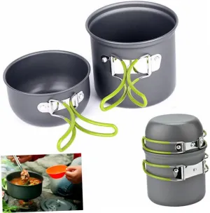 2pcs Portable Camping Cookware Set Lightweight Folding Pots and Pans with Handles for Hiking Backpacking Picnics and Outdoor Cooking Tools