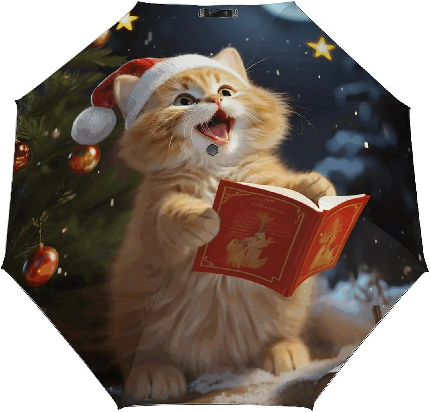 3 Fold Auto Umbrella, Cute Cat Sing Christmas Carols Portable Travel Umbrella,Reverse Folding Umbrella,Windproof Travel Umbrella with Cover Bag, style