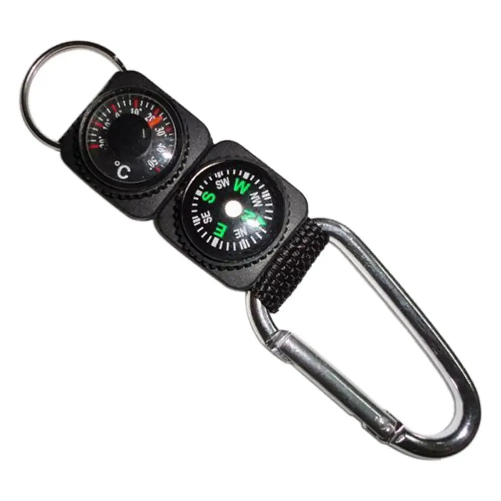 3-in-1 Multi-function Compass Thermometer Carabiner Key Chain - Survival Tool for Camping and Hiking
