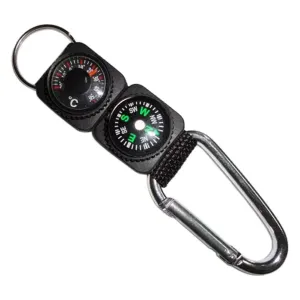 3-in-1 Multi-function Compass Thermometer Carabiner Key Chain - Survival Tool for Camping and Hiking