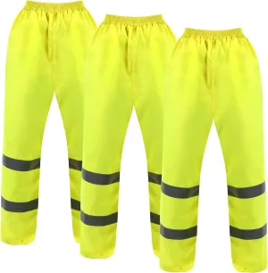 3 Pack Hi Vis Rain Pants Waterproof Reflective Work Pants High Visibility Yellow 150D Heavy Duty Construction Rain Gear