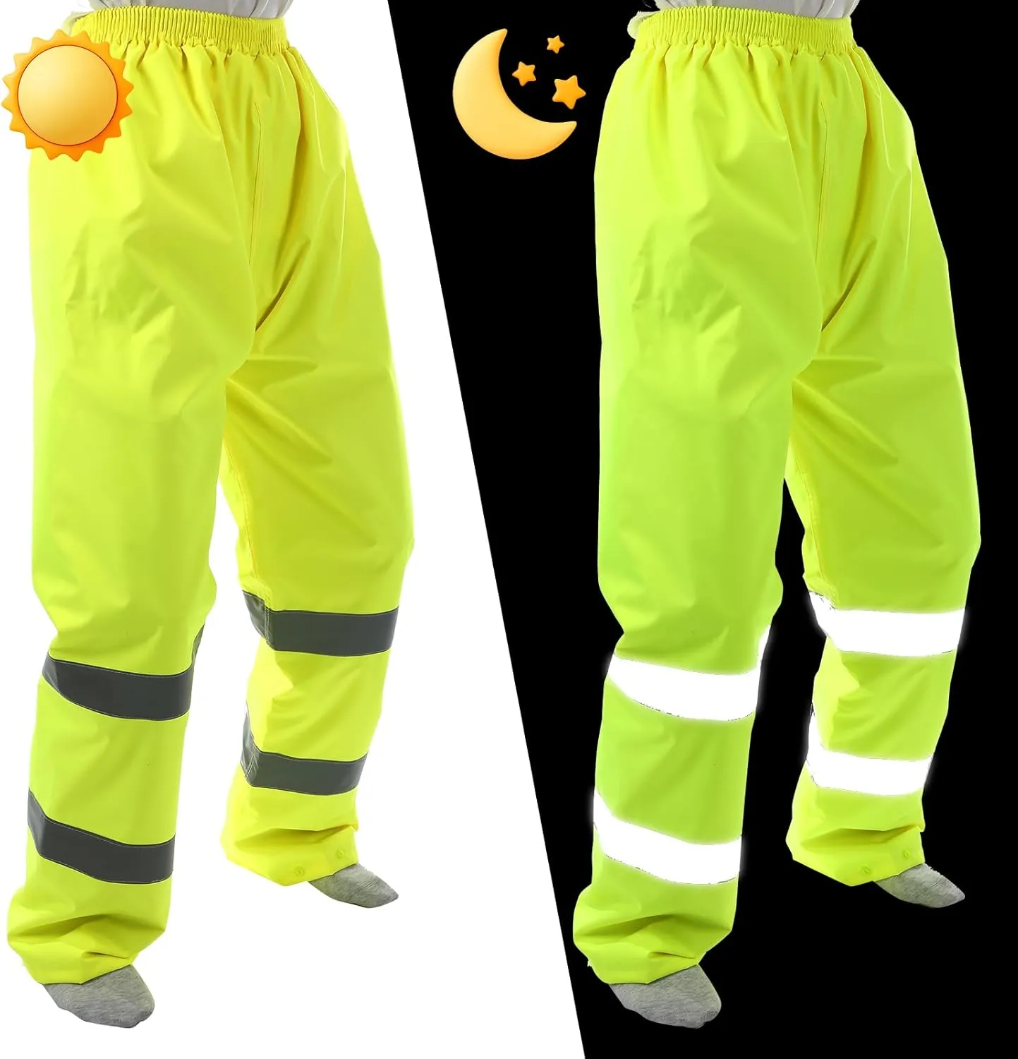 3 Pack Hi Vis Rain Pants Waterproof Reflective Work Pants High Visibility Yellow 150D Heavy Duty Construction Rain Gear