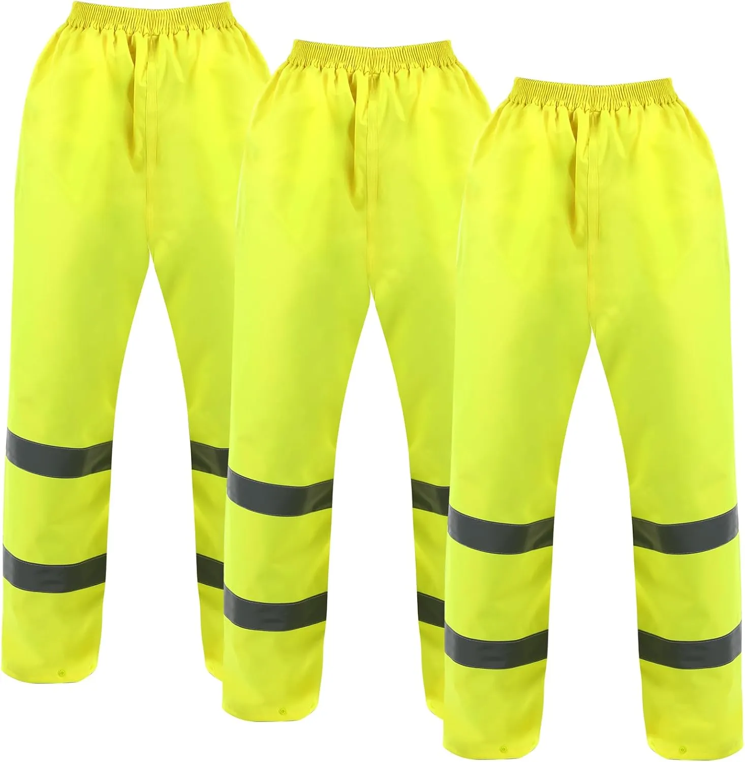 3 Pack Hi Vis Rain Pants Waterproof Reflective Work Pants High Visibility Yellow 150D Heavy Duty Construction Rain Gear