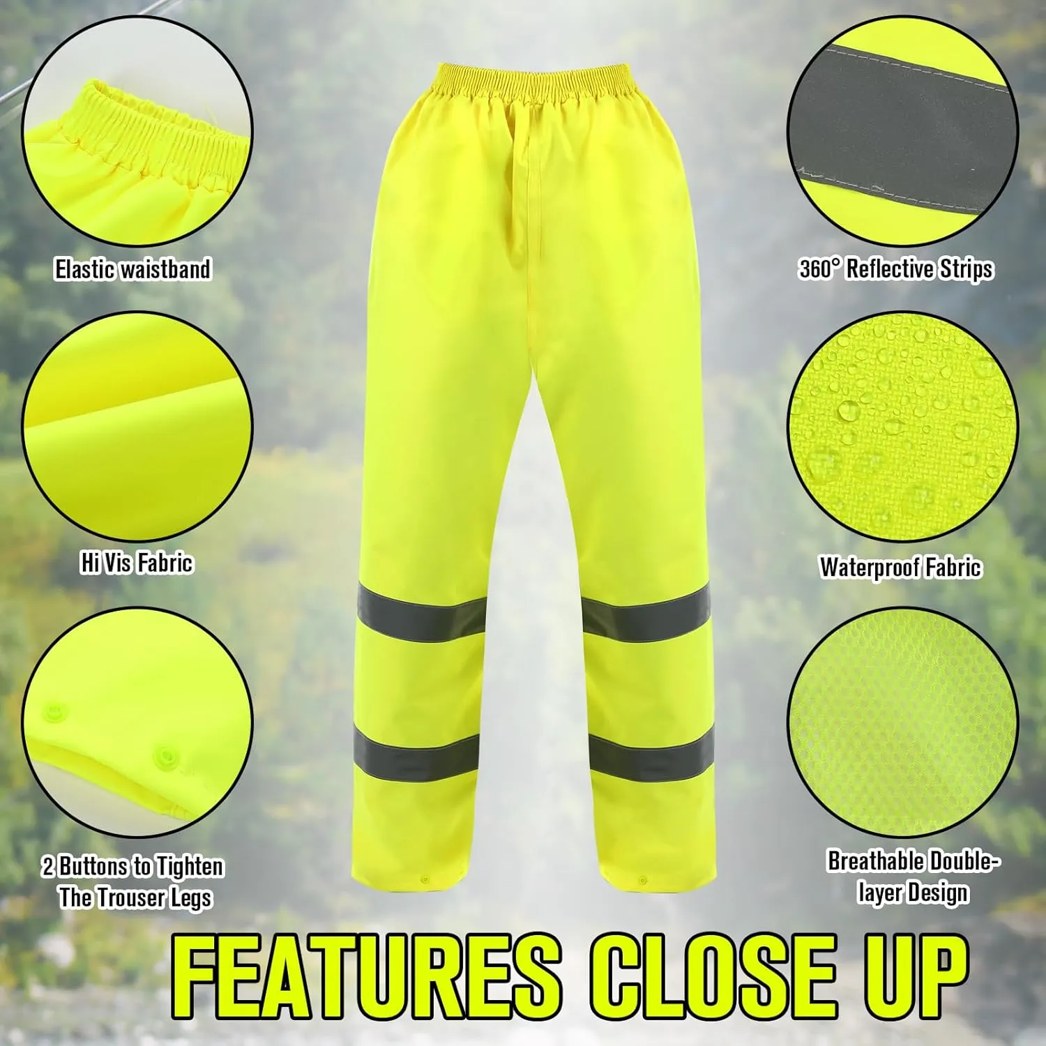 3 Pack Hi Vis Rain Pants Waterproof Reflective Work Pants High Visibility Yellow 150D Heavy Duty Construction Rain Gear