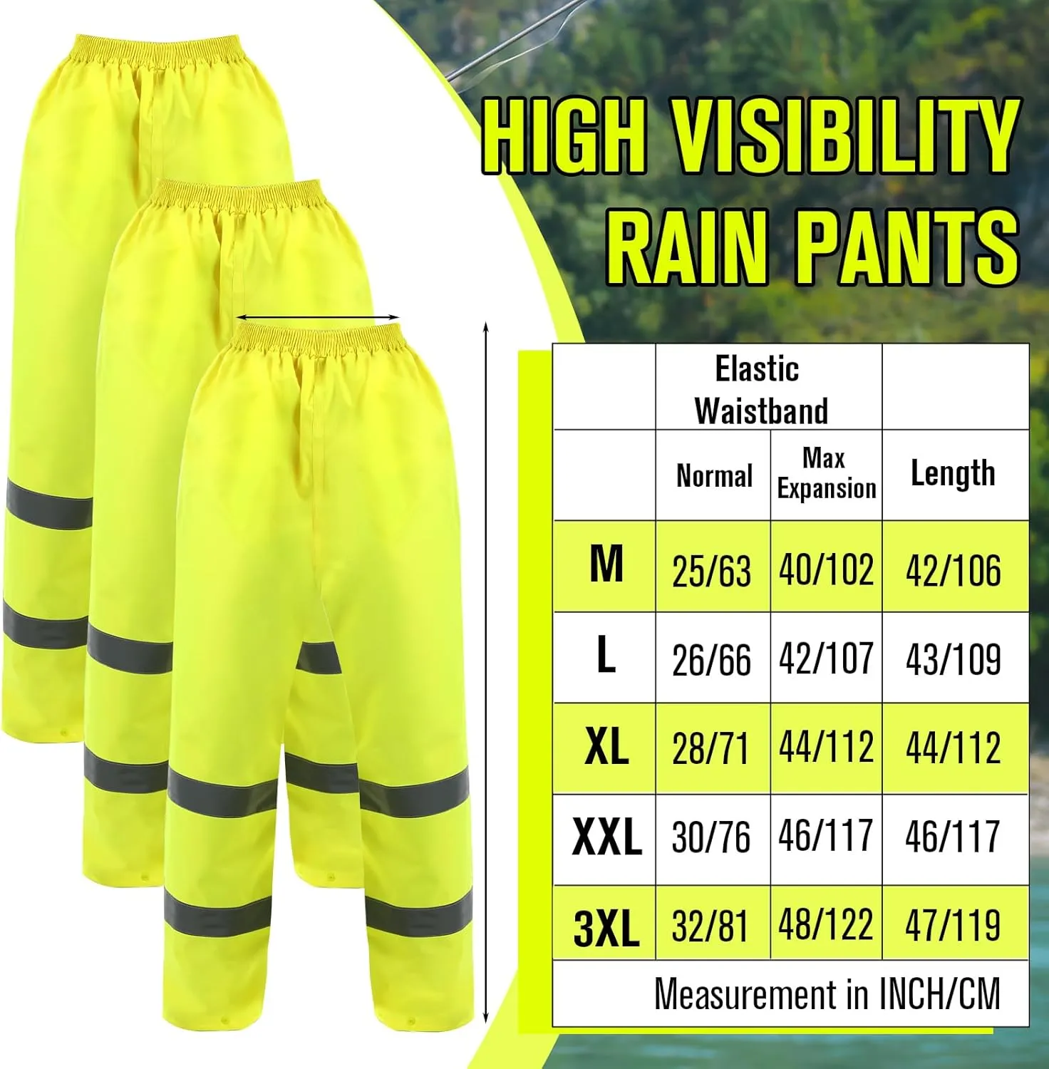 3 Pack Hi Vis Rain Pants Waterproof Reflective Work Pants High Visibility Yellow 150D Heavy Duty Construction Rain Gear